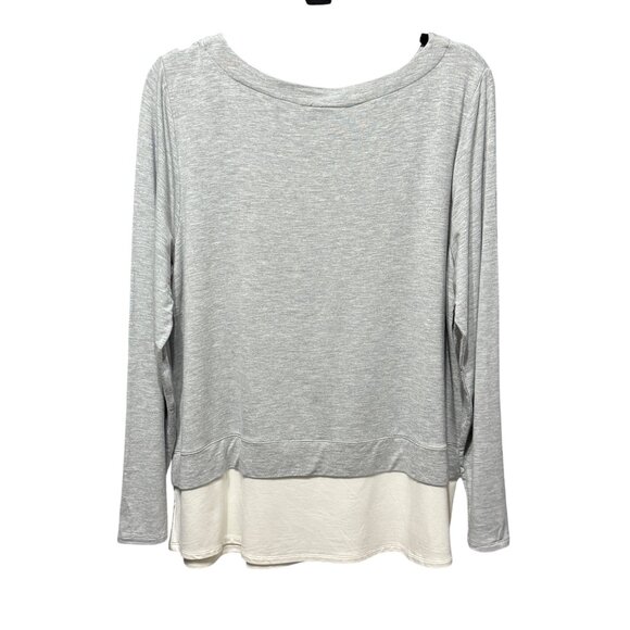 J. Jill size L viscose blend gray with white hem knotted side long sleeve top - Picture 3 of 7